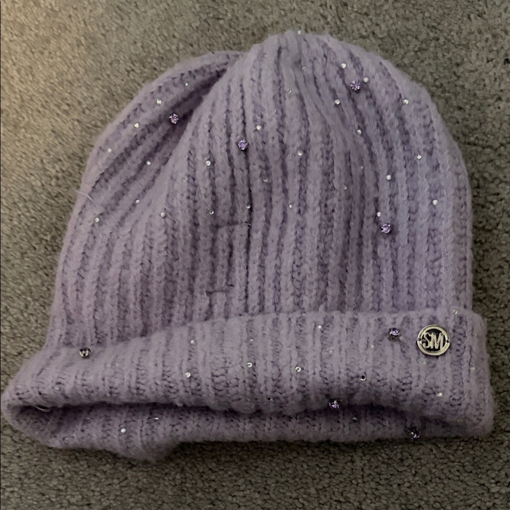 Steve Madden Lavender Knit Beanie with Swarovski Embellishments